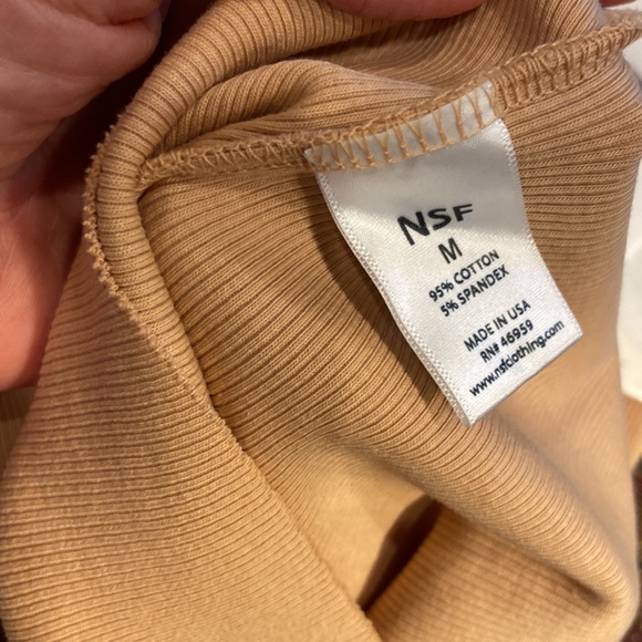 NSF Ribbed Knit Pencil Skirt Beige Small Back Slit Elastic Waistband - Picture 5 of 7